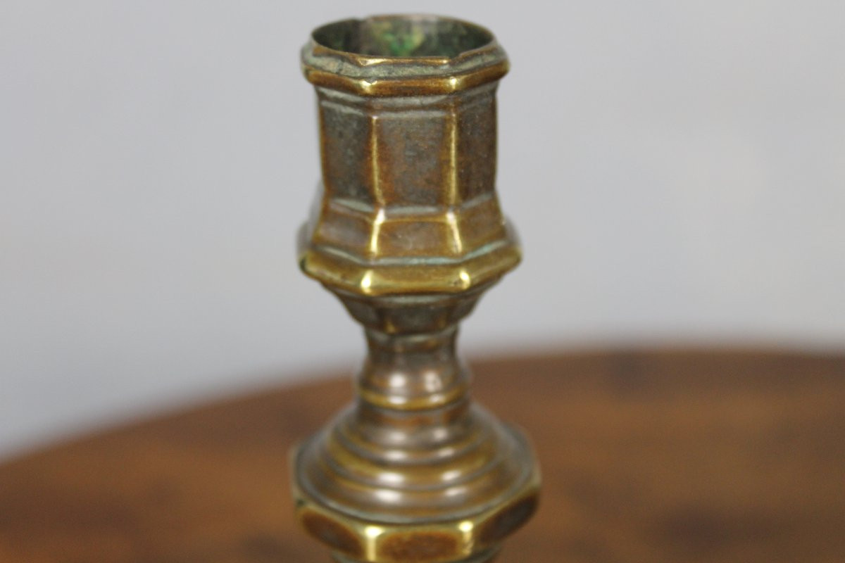 Paire de bougeoirs en bronze étamé de style Louis XIV époque 18ème-photo-4