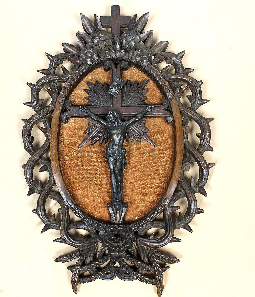 Crucifix en bois sculpté et régule époque 19ème  Origine Normandie-photo-2