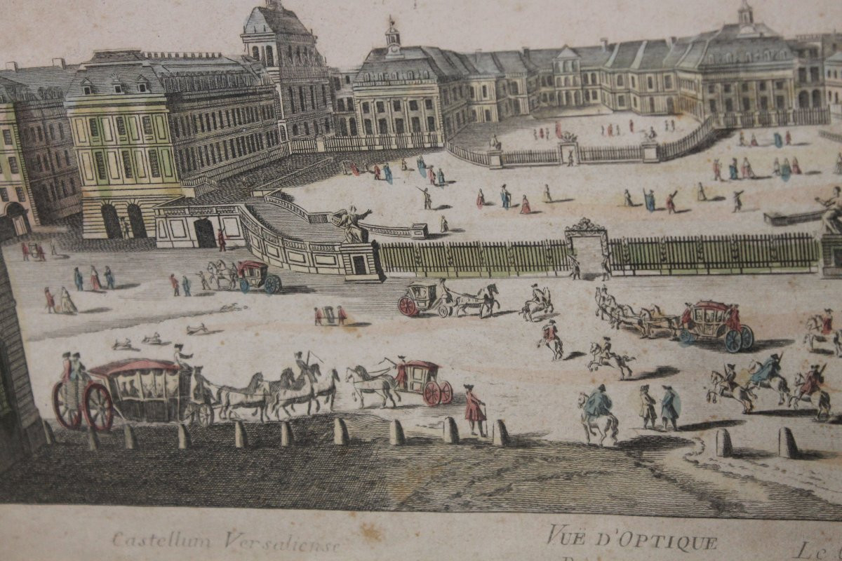 Vue d'optique Le château Royal de Versailles époque 18ème encadrée-photo-1