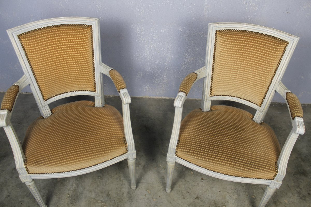 Pair Of Louis XVI Style Beechwood Armchairs, 20th Century-photo-2