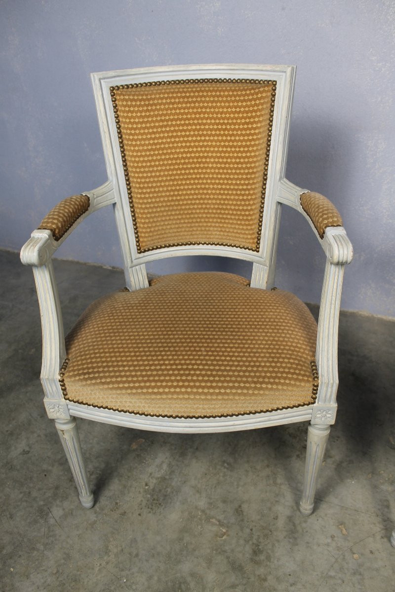 Pair Of Louis XVI Style Beechwood Armchairs, 20th Century-photo-3