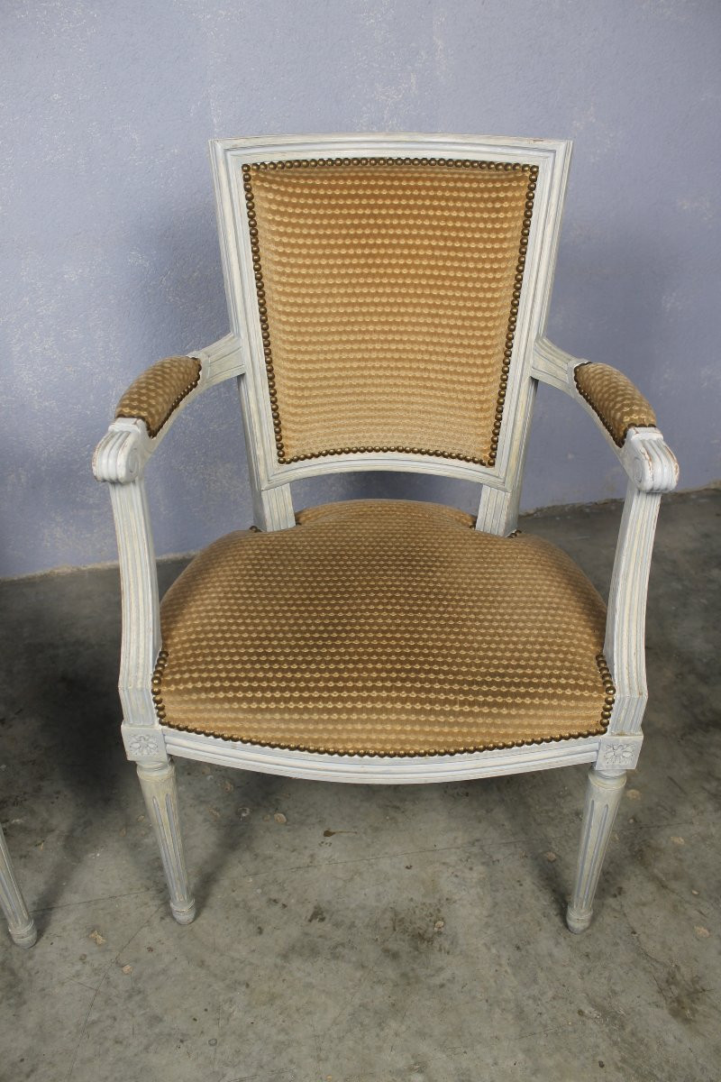 Pair Of Louis XVI Style Beechwood Armchairs, 20th Century-photo-4