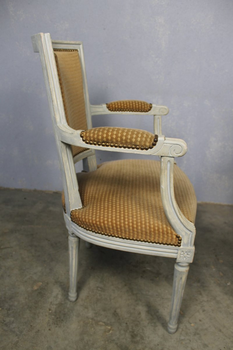 Pair Of Louis XVI Style Beechwood Armchairs, 20th Century-photo-4