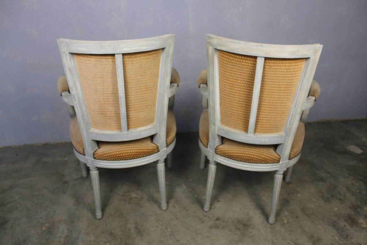 Pair Of Louis XVI Style Beechwood Armchairs, 20th Century-photo-5