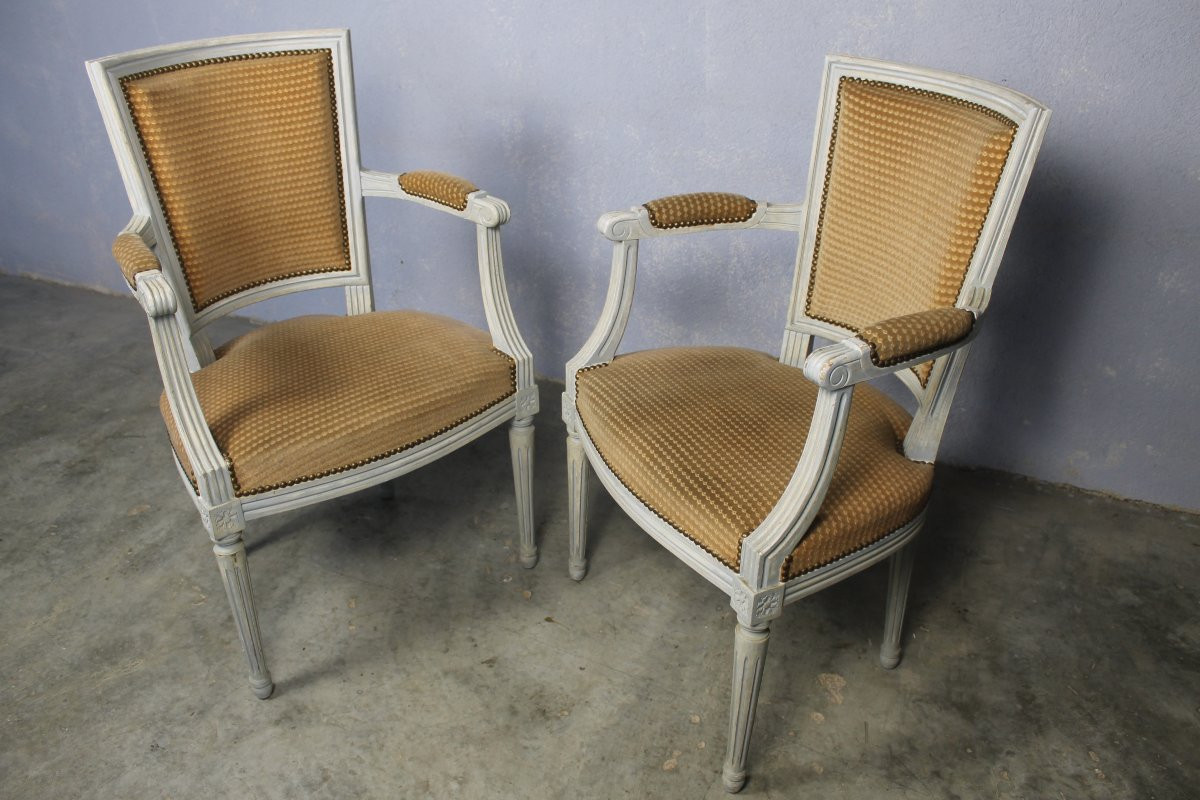 Pair Of Louis XVI Style Beechwood Armchairs, 20th Century-photo-7