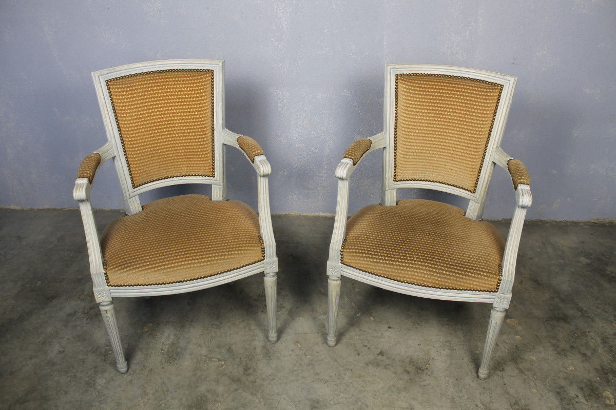Pair Of Louis XVI Style Beechwood Armchairs, 20th Century