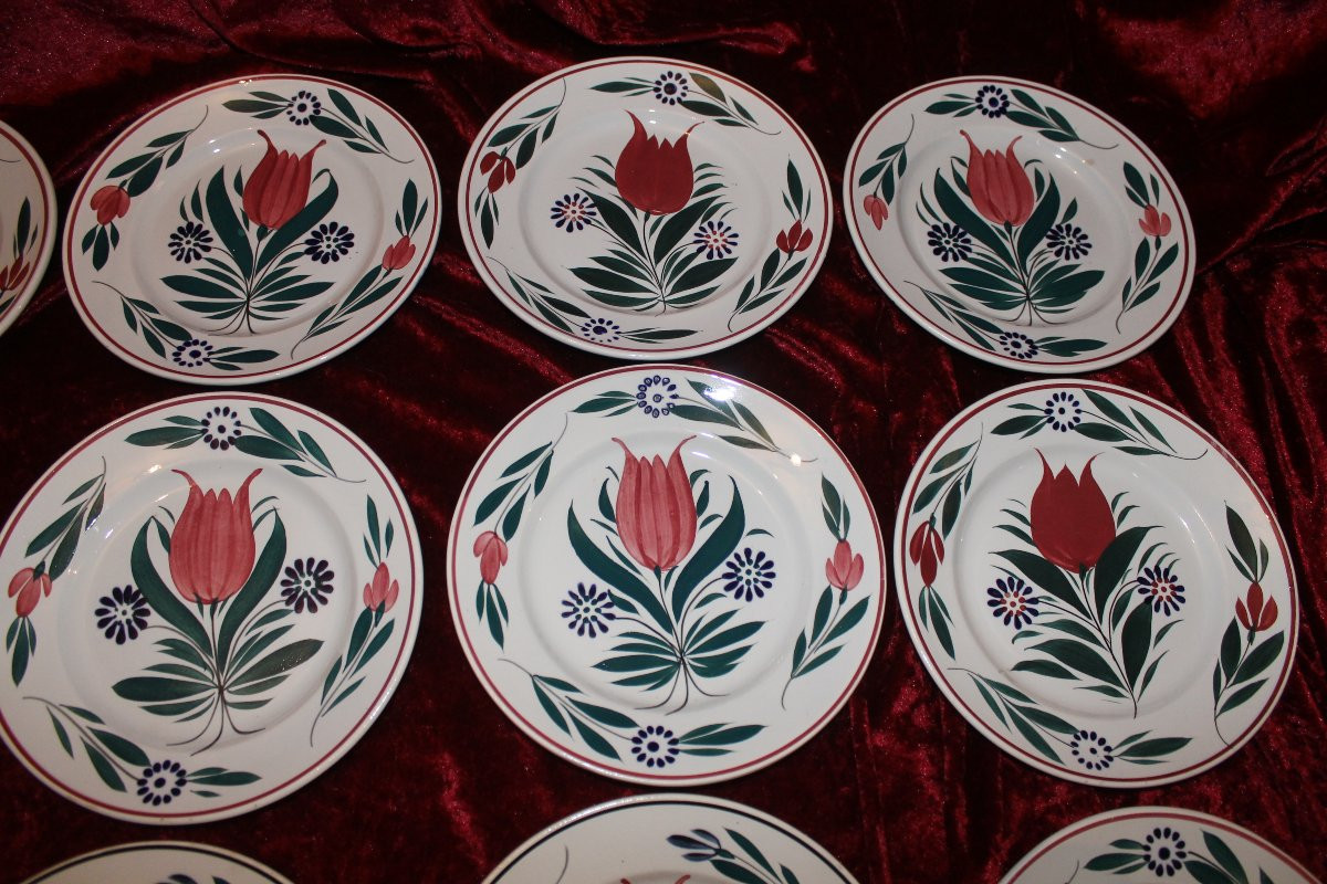 12 assiettes en faïence fine de Bordeaux à décor floral époque vers 1845-photo-1