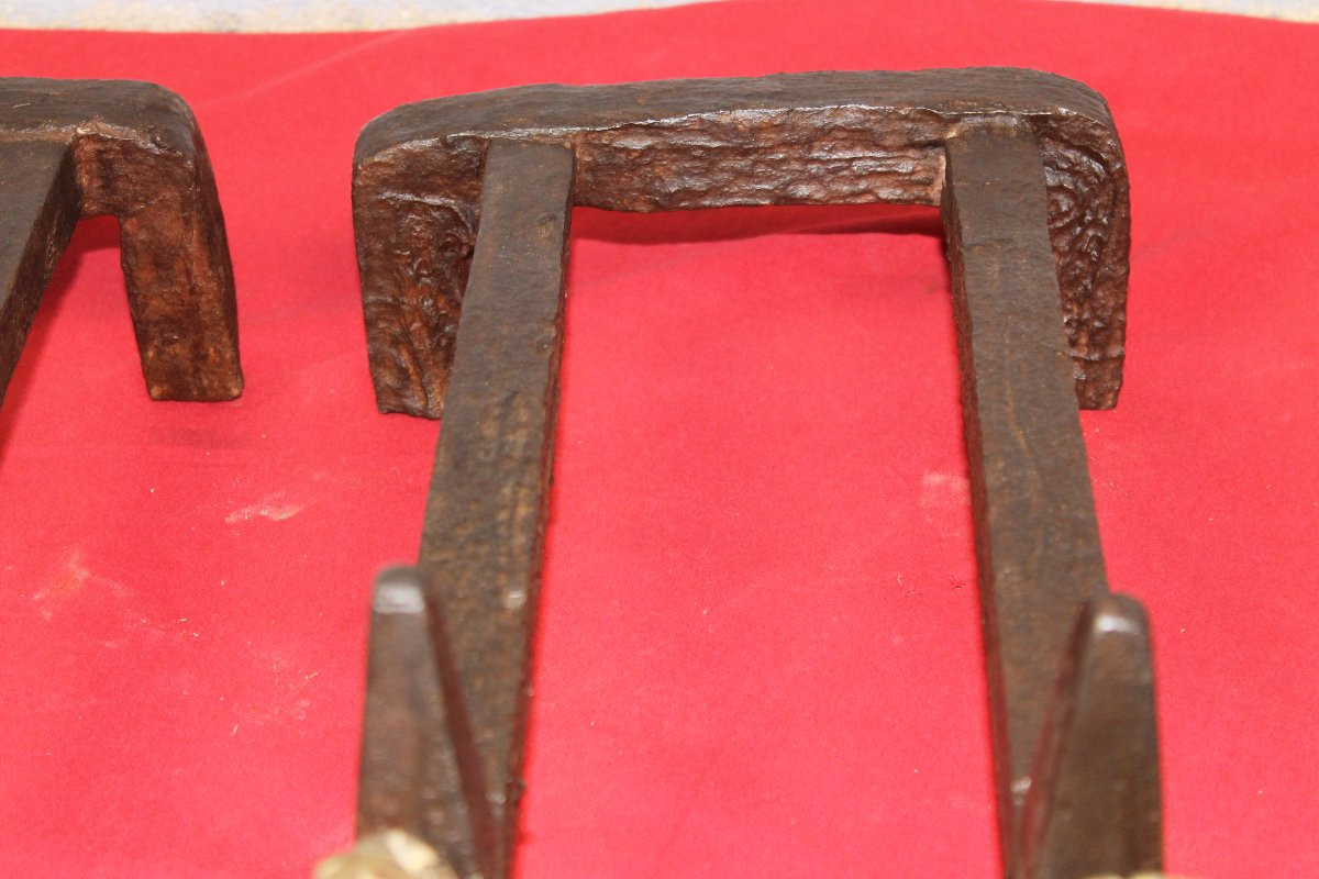 Pair Of Bronze And Wrought Iron Andirons From The Louis XVI Period, 18th Century-photo-3