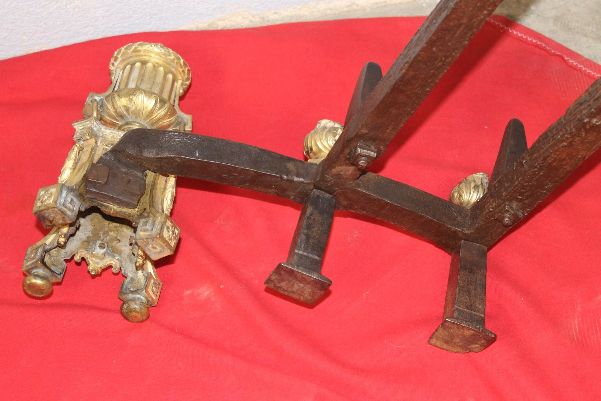 Pair Of Bronze And Wrought Iron Andirons From The Louis XVI Period, 18th Century-photo-7