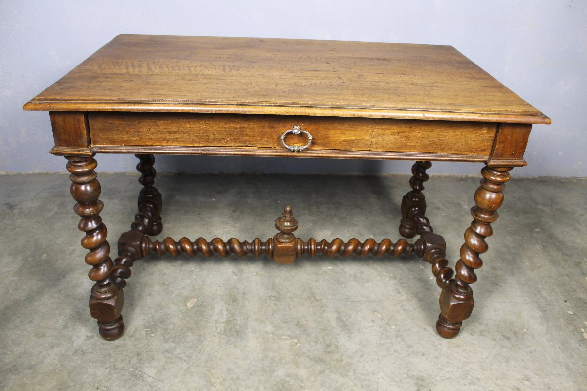 Table à écrire bureau en noyer avec 1 tiroir style Louis XIII  époque 19ème-photo-2