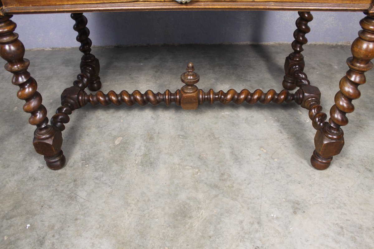 Table à écrire bureau en noyer avec 1 tiroir style Louis XIII  époque 19ème-photo-4