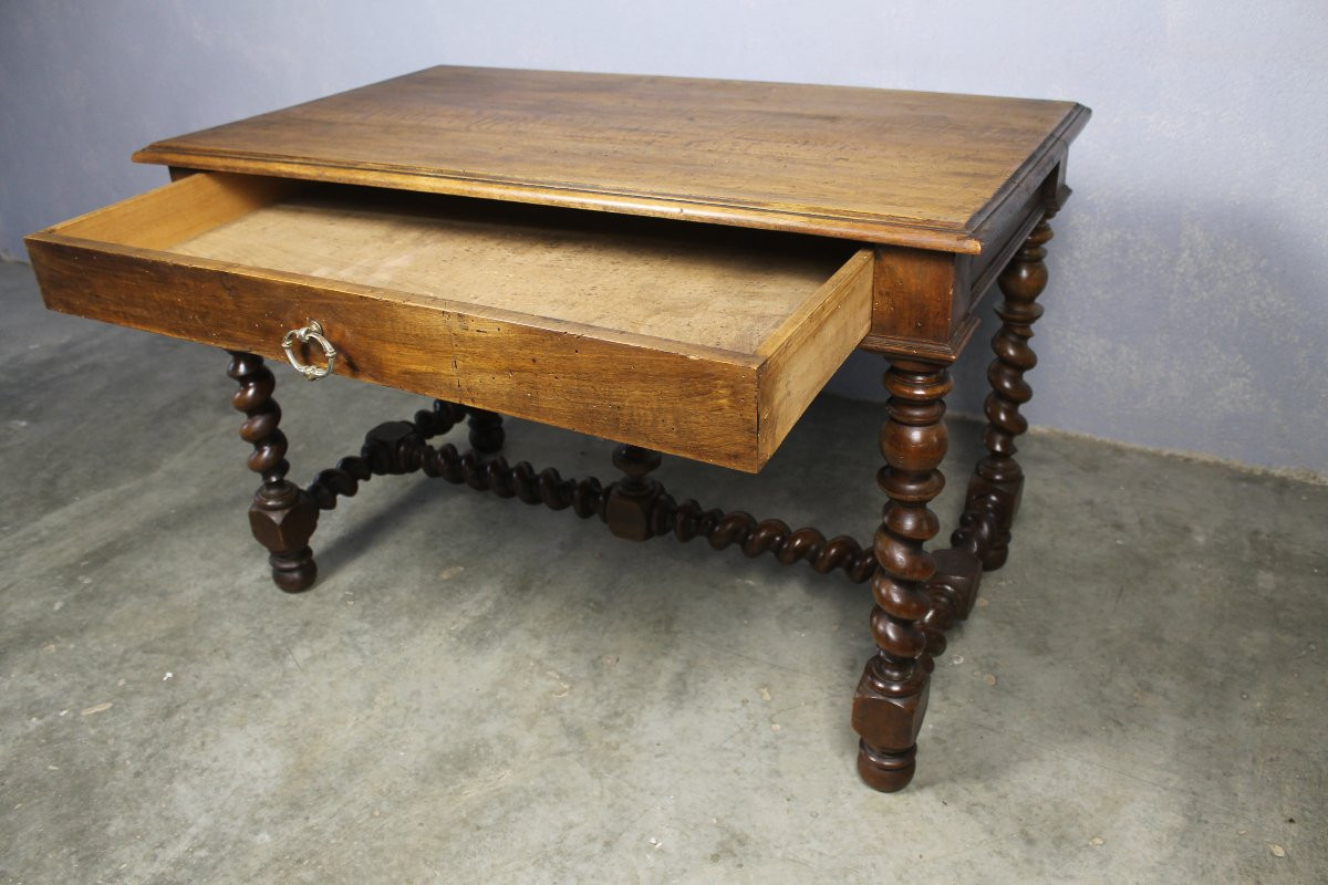 Table à écrire bureau en noyer avec 1 tiroir style Louis XIII  époque 19ème-photo-2