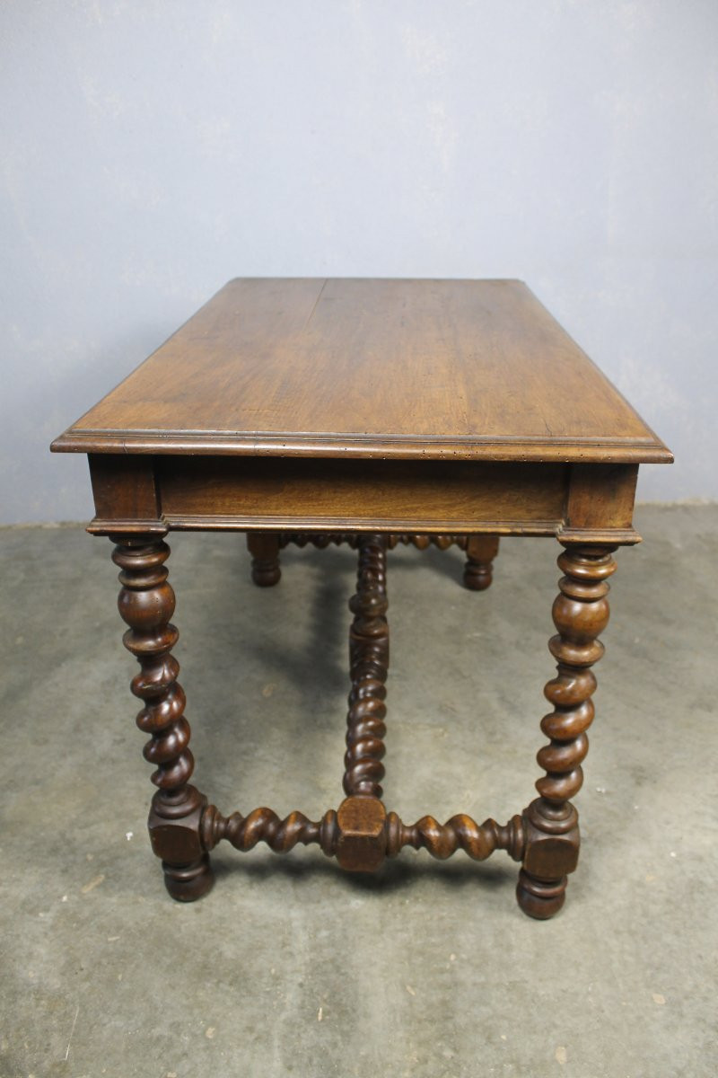 Table à écrire bureau en noyer avec 1 tiroir style Louis XIII  époque 19ème-photo-3