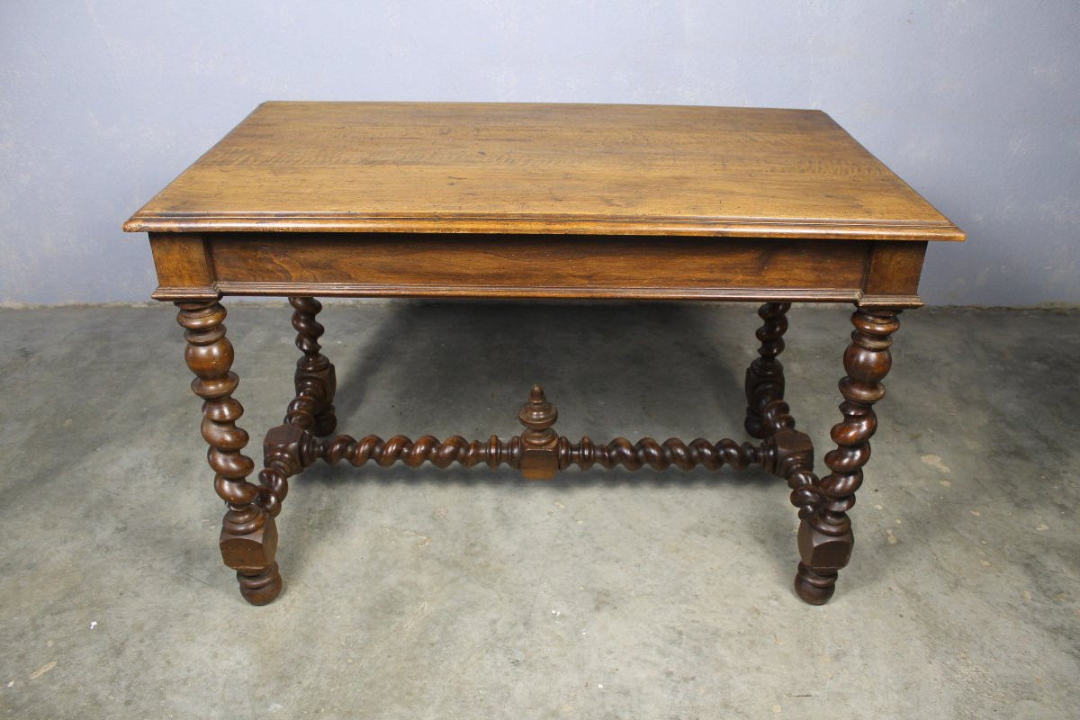 Table à écrire bureau en noyer avec 1 tiroir style Louis XIII  époque 19ème-photo-4