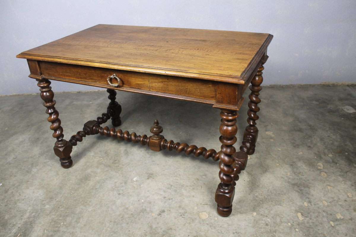 Table à écrire bureau en noyer avec 1 tiroir style Louis XIII  époque 19ème-photo-5