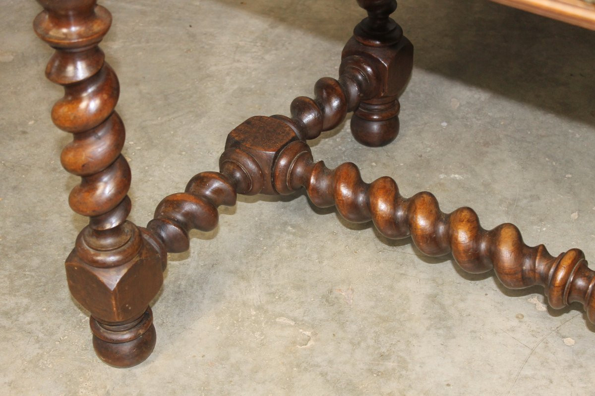 Table à écrire bureau en noyer avec 1 tiroir style Louis XIII  époque 19ème-photo-7