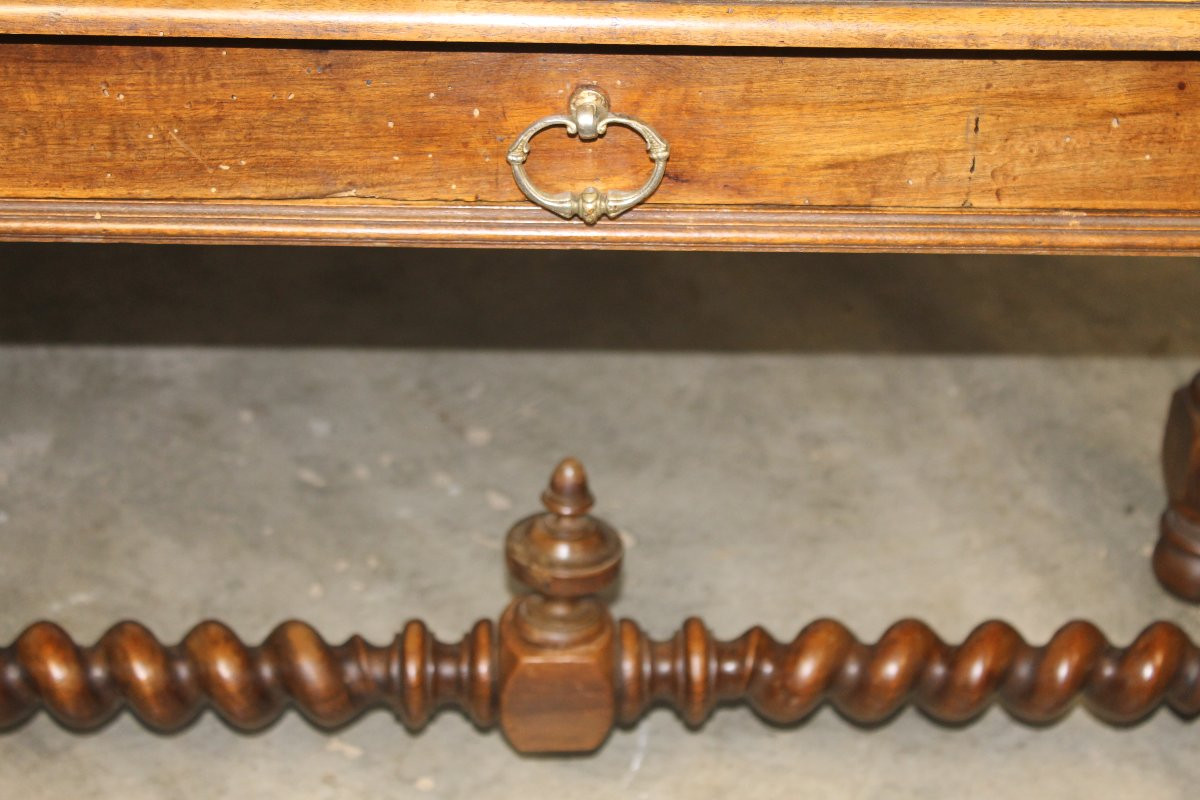 Table à écrire bureau en noyer avec 1 tiroir style Louis XIII  époque 19ème-photo-8