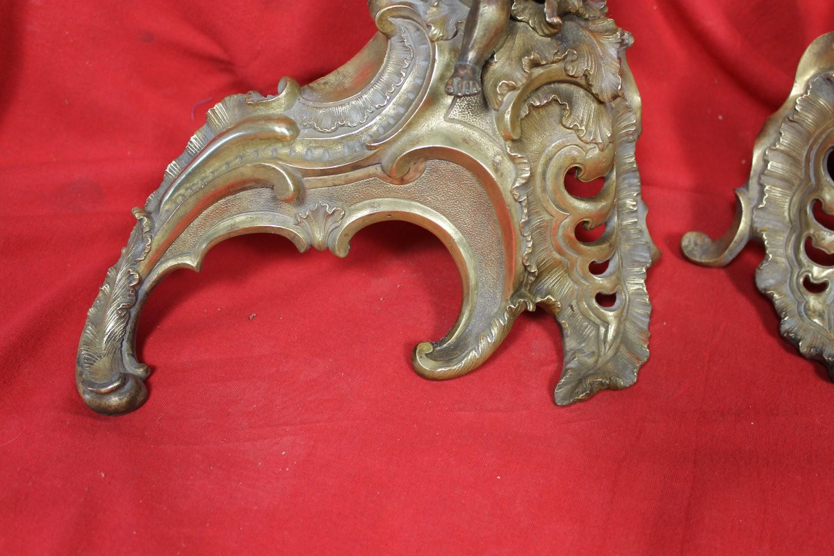 Pair Of Louis XV Style Bronze Andirons, 19th Century-photo-3
