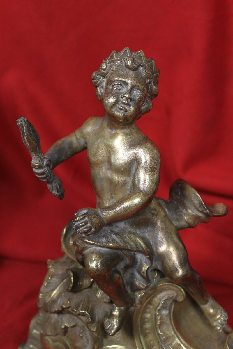 Pair Of Louis XV Style Bronze Andirons, 19th Century-photo-8