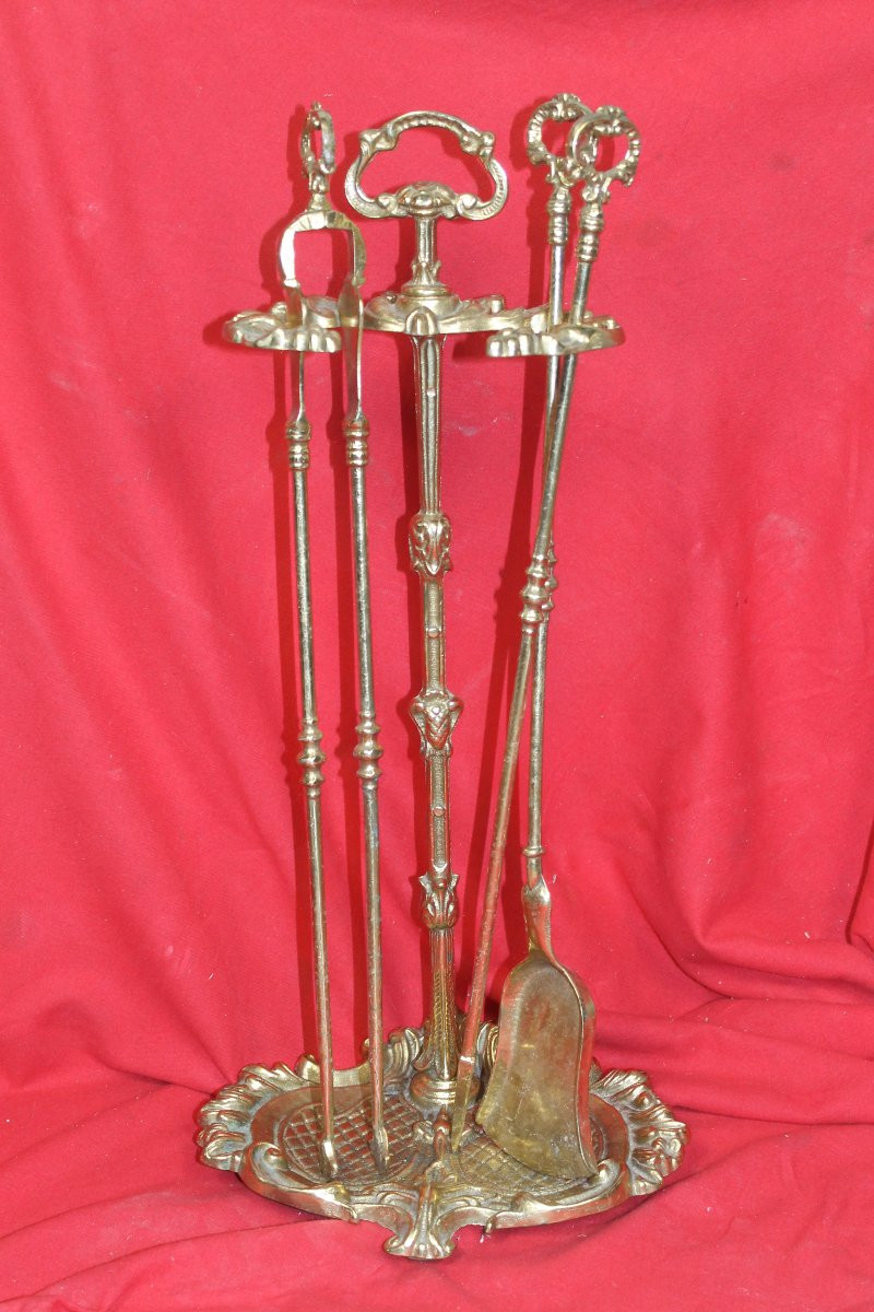 Serviteur de cheminée en bronze de style Louis XV époque début 20ème-photo-2