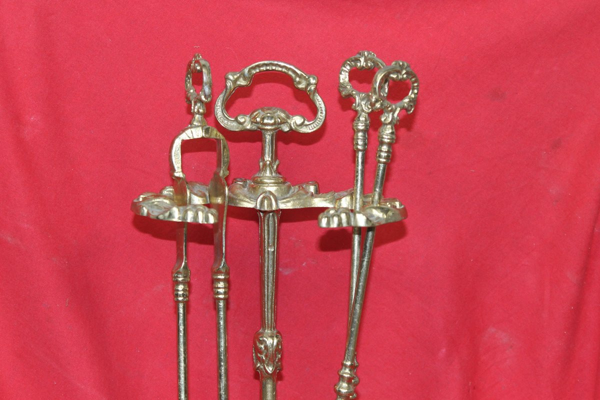 Serviteur de cheminée en bronze de style Louis XV époque début 20ème-photo-4