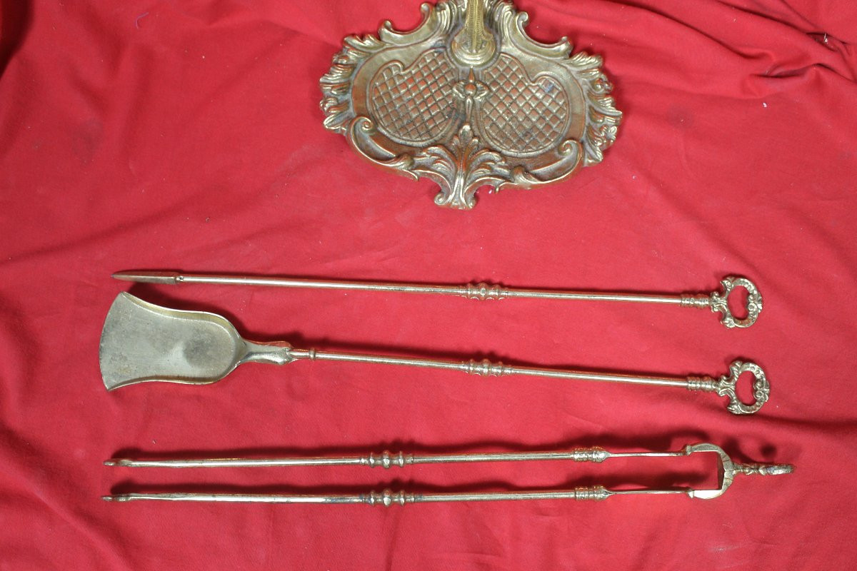 Serviteur de cheminée en bronze de style Louis XV époque début 20ème-photo-1