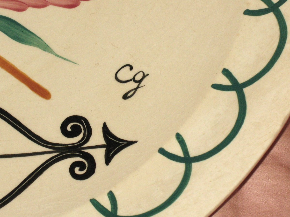 Paire de plats en faïence de Colette Guéden Service Trophées Agricola époque Art Déco-photo-4