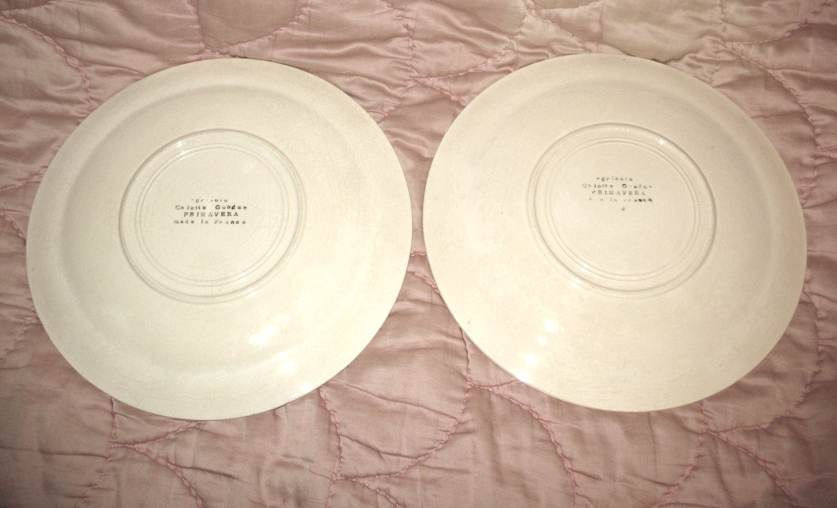 Paire de plats en faïence de Colette Guéden Service Trophées Agricola époque Art Déco-photo-1