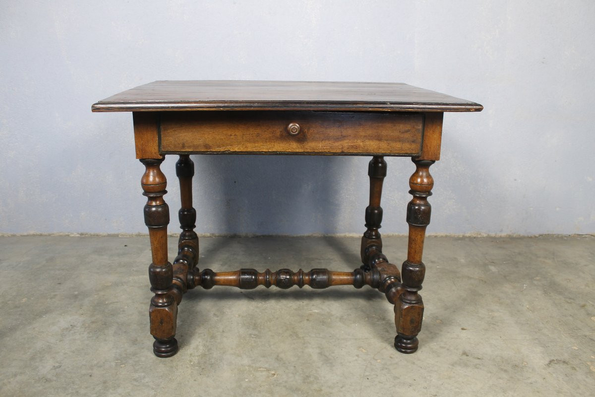 Table à écrire bureau Louis XIV en noyer avec 1 tiroir époque 18ème-photo-2