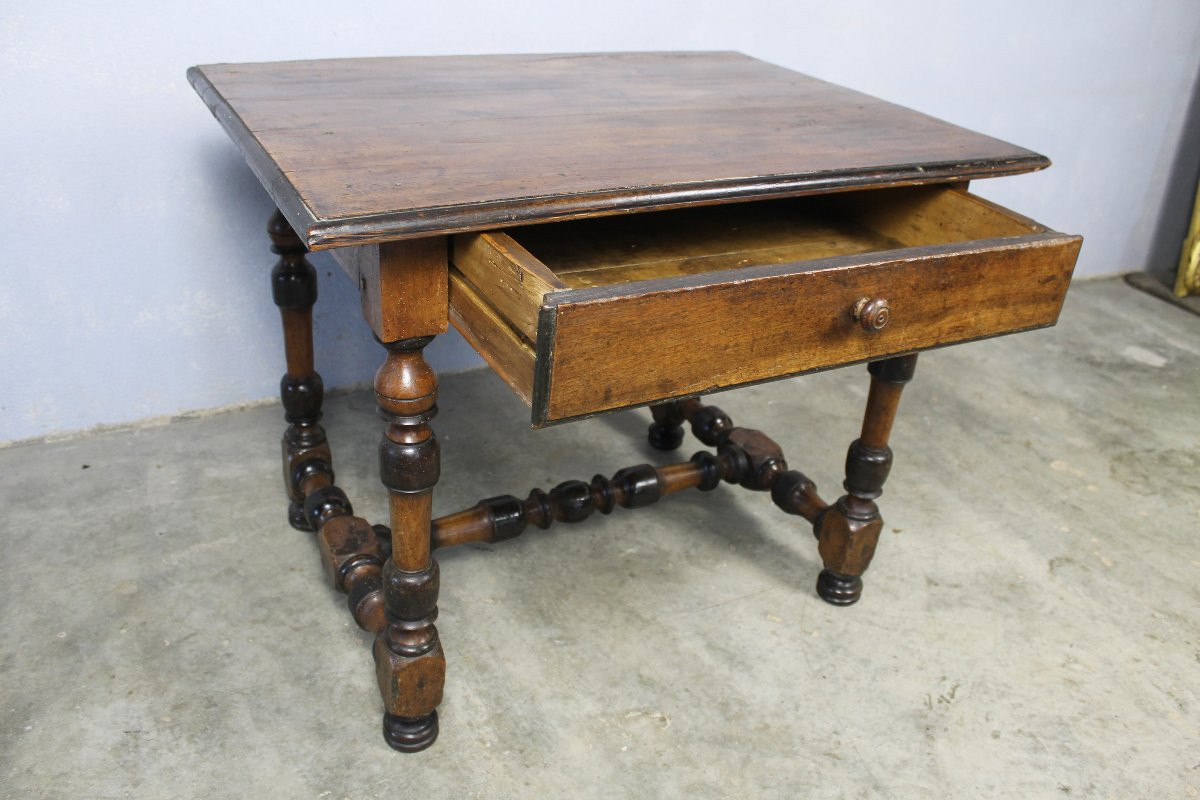 Table à écrire bureau Louis XIV en noyer avec 1 tiroir époque 18ème-photo-4