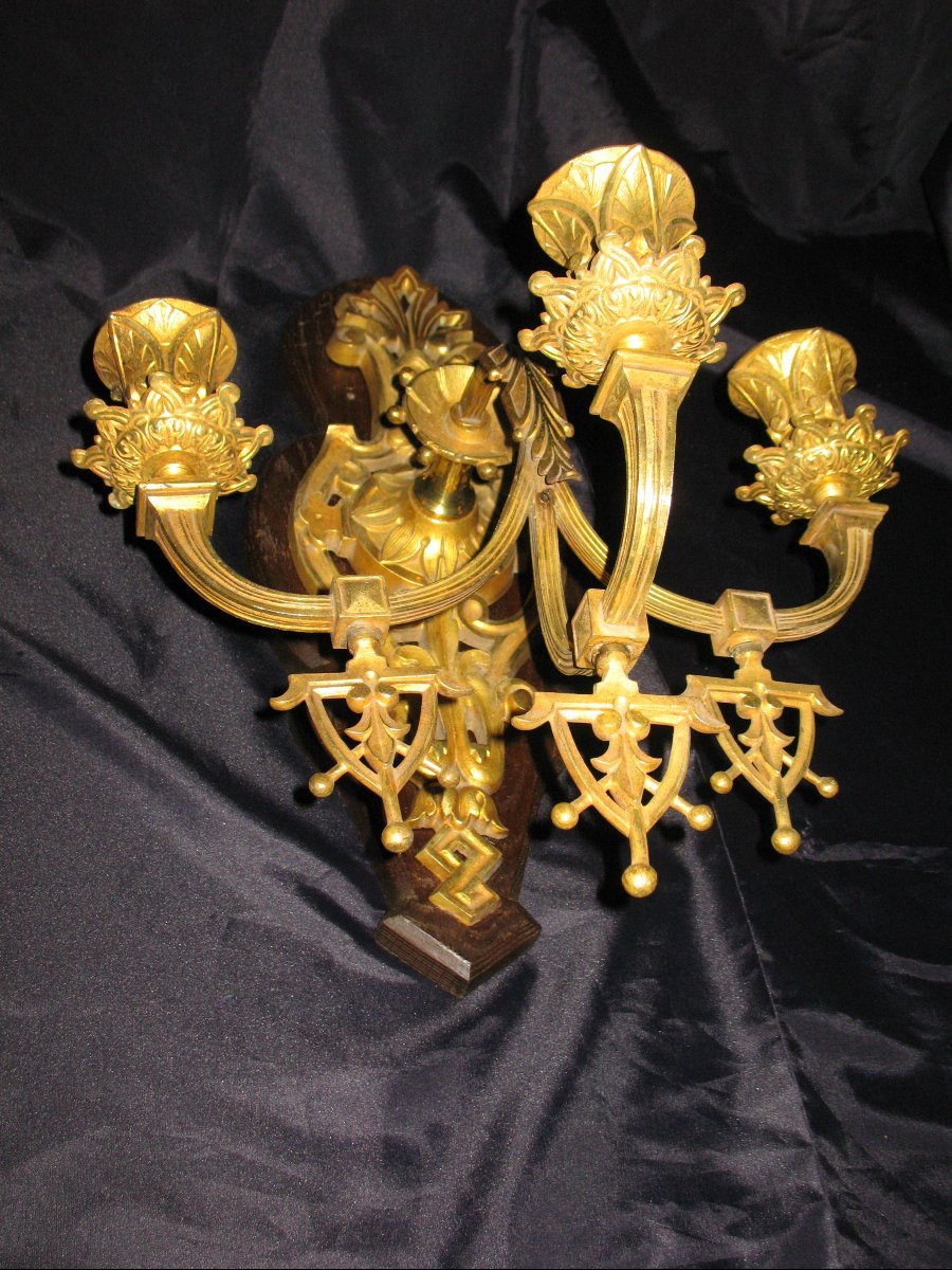 Bronze Wall Sconce With Three Lights, 19th Century, Haute époque Style, Height: 61 Cm-photo-2