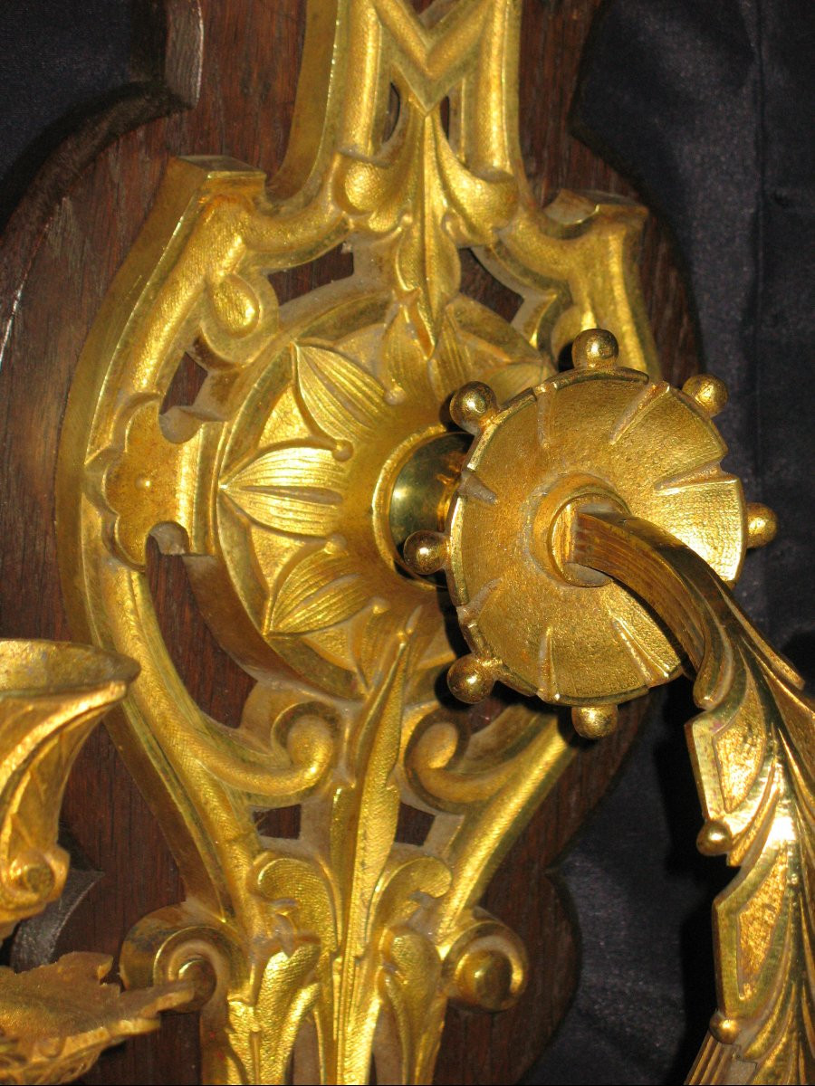 Bronze Wall Sconce With Three Lights, 19th Century, Haute époque Style, Height: 61 Cm-photo-1