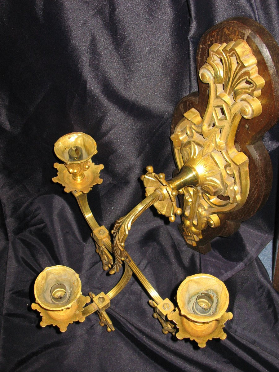 Bronze Wall Sconce With Three Lights, 19th Century, Haute époque Style, Height: 61 Cm-photo-3