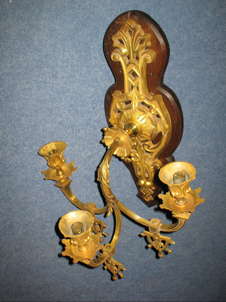 Bronze Wall Sconce With Three Lights, 19th Century, Haute époque Style, Height: 61 Cm-photo-5