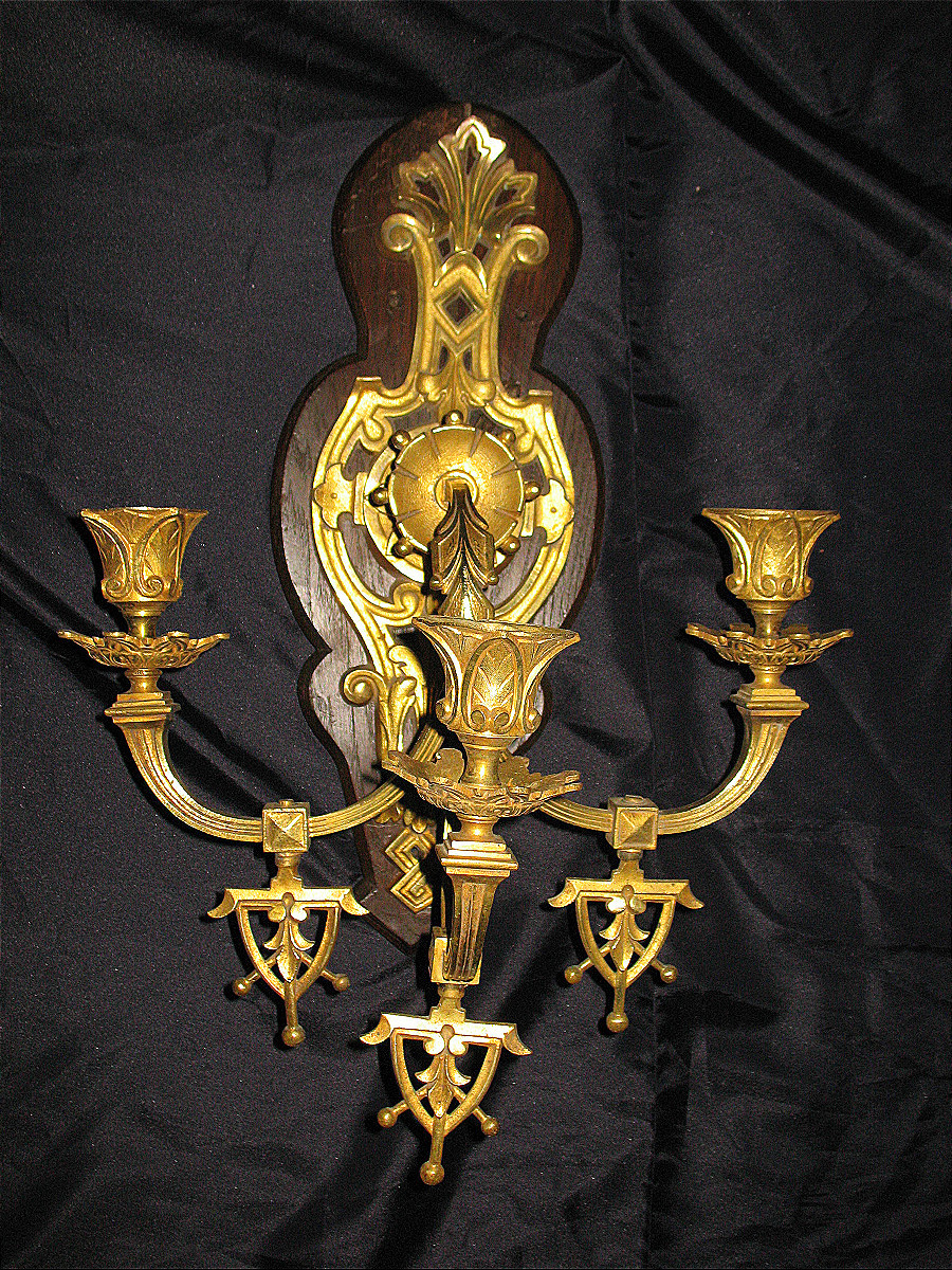 Bronze Wall Sconce With Three Lights, 19th Century, Haute époque Style, Height: 61 Cm