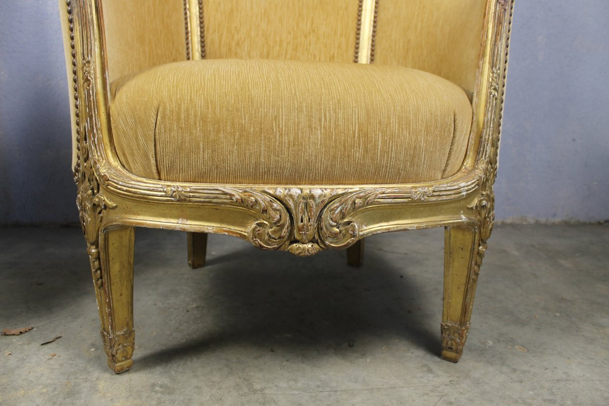 Pair Of Louis XVI Style Giltwood Bergère Armchairs, 19th Century-photo-4