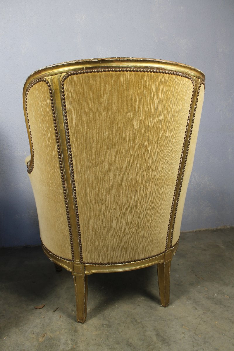 Pair Of Louis XVI Style Giltwood Bergère Armchairs, 19th Century-photo-2