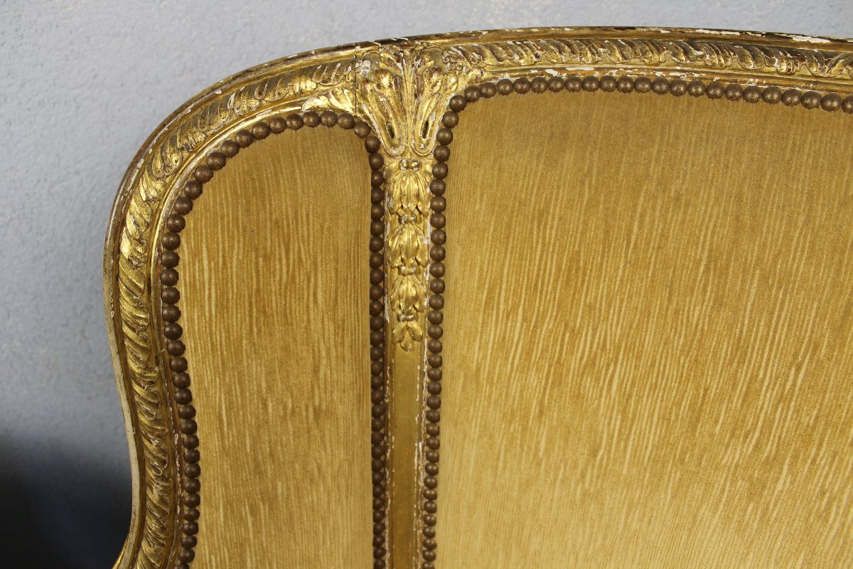 Pair Of Louis XVI Style Giltwood Bergère Armchairs, 19th Century-photo-4