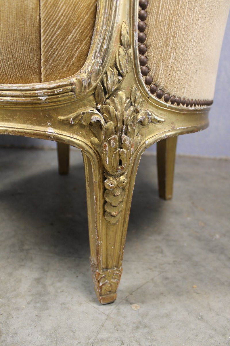 Pair Of Louis XVI Style Giltwood Bergère Armchairs, 19th Century-photo-6