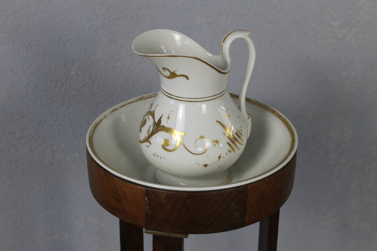 Athénienne en acajou Empire ép. 19ème complète avec son nécessaire en porcelaine de Paris-photo-2