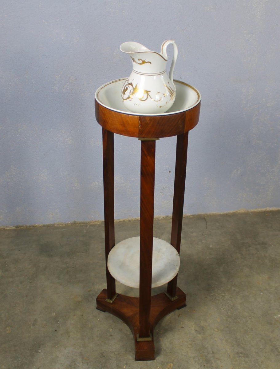 Athénienne en acajou Empire ép. 19ème complète avec son nécessaire en porcelaine de Paris-photo-3