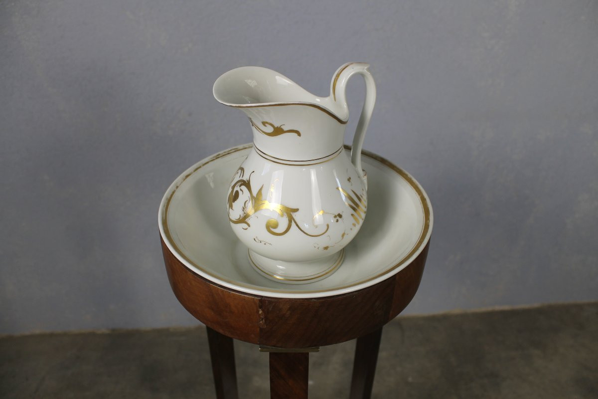 Athénienne en acajou Empire ép. 19ème complète avec son nécessaire en porcelaine de Paris-photo-4