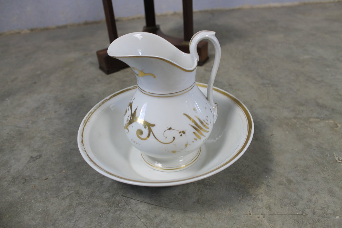 Athénienne en acajou Empire ép. 19ème complète avec son nécessaire en porcelaine de Paris-photo-5