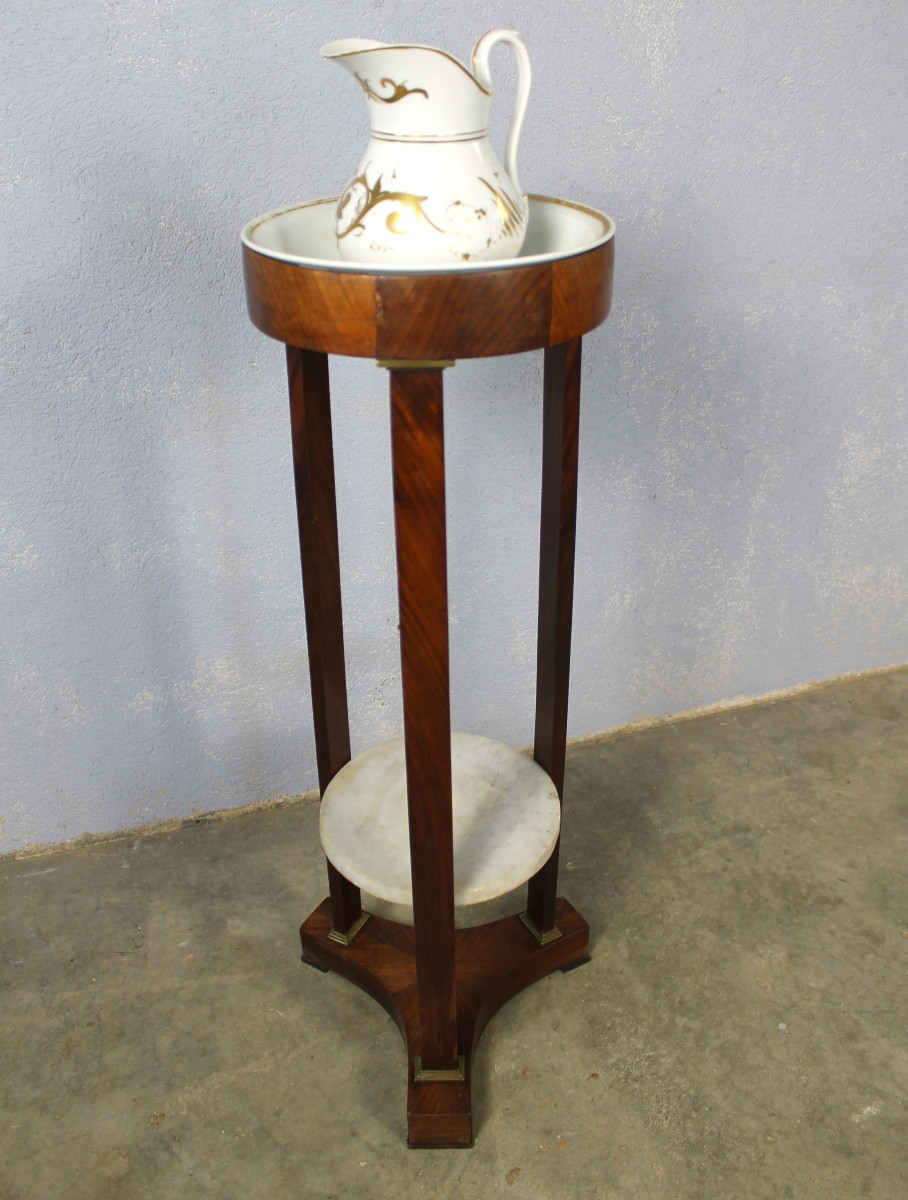 Athénienne en acajou Empire ép. 19ème complète avec son nécessaire en porcelaine de Paris