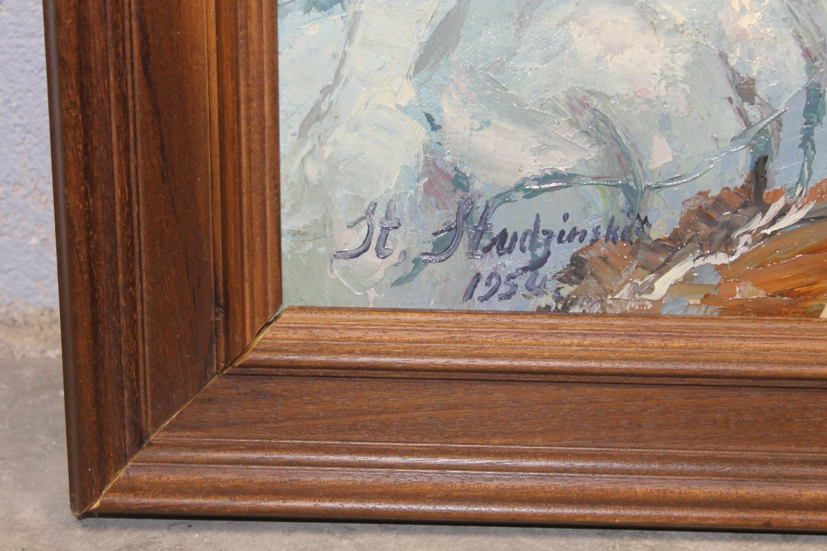 Vue de la mer de glace au Montenvers Chamonix-Mont-Blanc Huile sur toile signée de H. Hudzinski-photo-3