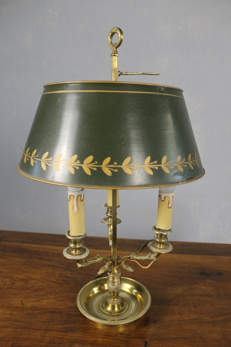 Empire Style Chased Bronze Bouillotte Lamp With 3 Light Arms-photo-2