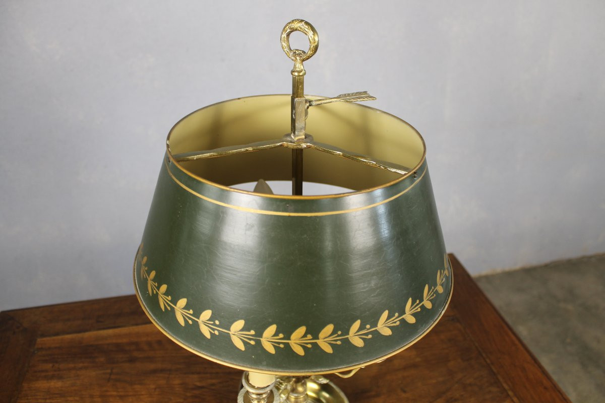 Empire Style Chased Bronze Bouillotte Lamp With 3 Light Arms-photo-3
