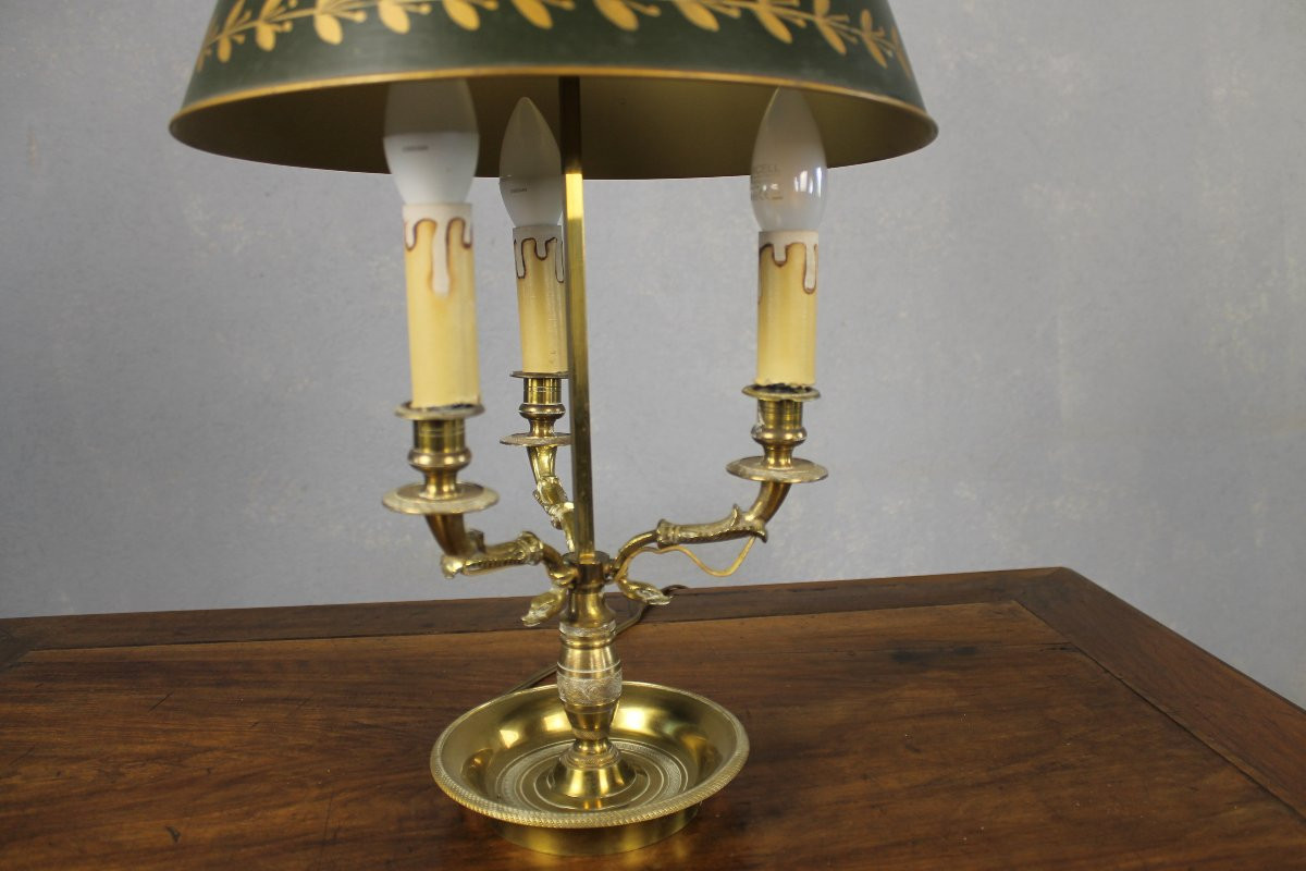 Empire Style Chased Bronze Bouillotte Lamp With 3 Light Arms-photo-4