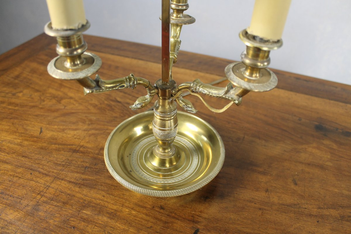 Empire Style Chased Bronze Bouillotte Lamp With 3 Light Arms-photo-1