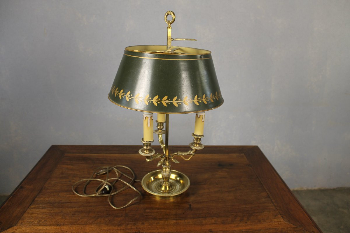 Empire Style Chased Bronze Bouillotte Lamp With 3 Light Arms-photo-4
